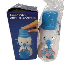 Vintage Elephant Airpot Canteen Blue & White Plastic Water Dispenser Strap Box